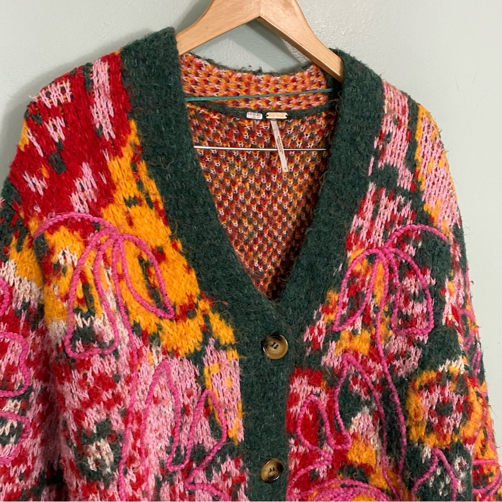 Free People Alexis Floral Cardigan Oversized Small - Picture 3 of 15